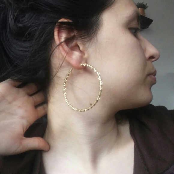 Gold Textured Large Hoop Earrings - Picture 4 of 4